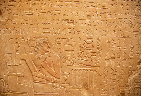 Egyptian hieroglyphs on the wallの写真素材