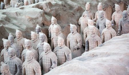 XIAN, CHINA - October 8, 2017: Famous Terracotta Army in Xi'an, China. The mausoleum of Qin Shi...