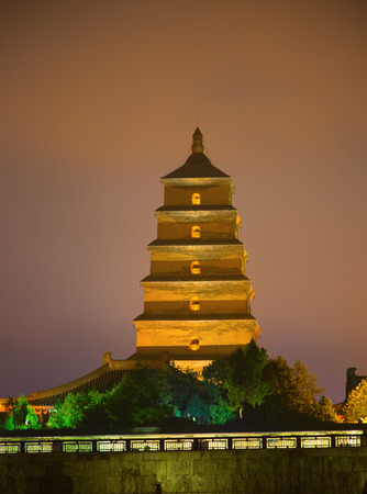 Famous Big Wild Goose Pagoda in Xi'an city, China. Xi'an is capital of Shaanxi Province and one of the oldest cities in China. Big Wild Goose pagoda is old buddhist temple.の写真素材