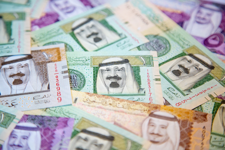 Collection of Saudi Arabia Riyal banknotesの写真素材