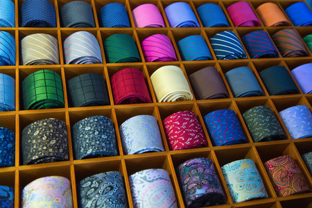 Colorful tie collection in the men's shop