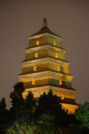 Famous Big Wild Goose Pagoda in Xi'an city, China. Xi'an is capital of Shaanxi Province and one of the oldest cities in China. Big Wild Goose pagoda is old buddhist temple.のeditorial素材