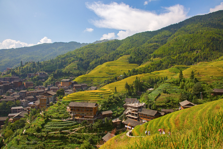 The Longsheng Rice Terraces(Dragon's Backbone) also known as Longji Rice Terraces are located in Longsheng County, about 100 kilometres (62 mi) from Guilin, Guangxi, Chinaのeditorial素材