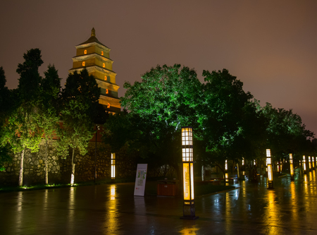 Famous Big Wild Goose Pagoda in Xi'an city, China. Xi'an is capital of Shaanxi Province and one of the oldest cities in China. Big Wild Goose pagoda is old buddhist temple.のeditorial素材