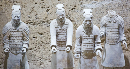 XIAN, CHINA - October 8, 2017: Famous Terracotta Army in Xi'an, China. The mausoleum of Qin Shi...