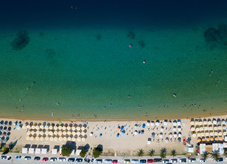 Aerial photo of the beautiful beach on Sitonia, Chalkidiki region, Greeceの写真素材