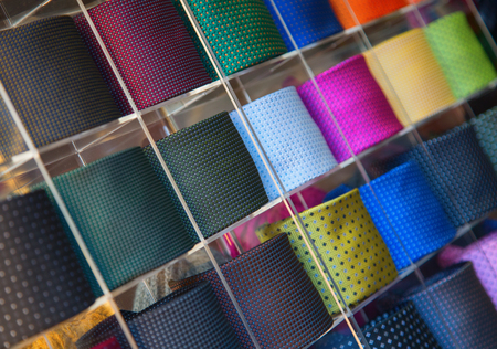 Colorful tie collection in the men's shop