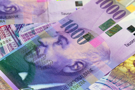Collection of the Swiss 1000 franks banknotes. 1000 franks note issued by Swiss National Bank (SNB)...