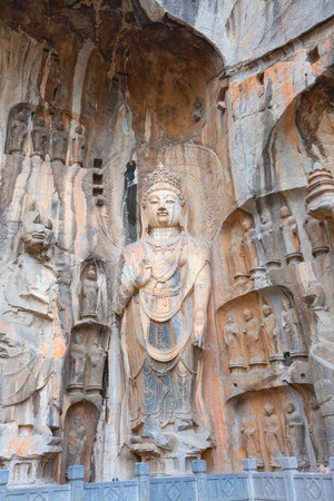 Famous Longmen Grottoes (statues of Buddha and Bodhisattvas carved in the monolith rock near Luoyang in Hennn province, China)の写真素材