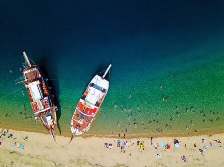 Aerial photo of the beautiful beach on Sitonia, Chalkidiki region, Greeceの写真素材