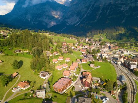Famous village Grindelwald in swiss alps - starting point for train tours in the Jungfrau regionの写真素材