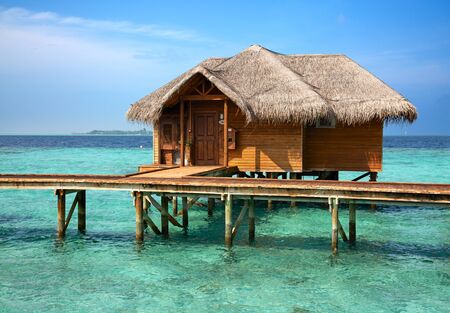 Small island in the Maldives covered by palms and surrounded by turquoise blue waters with with beautiful corals and animals, perfect escape from the cold winterのeditorial素材