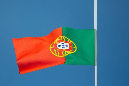 Collection of the football nations flags in the blue skyの写真素材