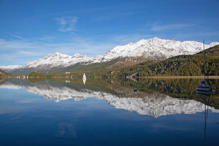 Maloja region - collection of beatiful lakes, mountains and road connecting Switzerland and Italy
