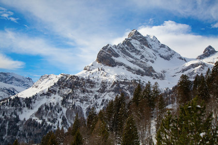 Winter in the swiss alps (Braunwald, Glarus, Switzerland)の写真素材