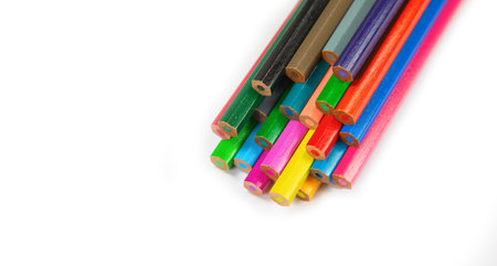 Collection of the bright colorful pencils on the white background