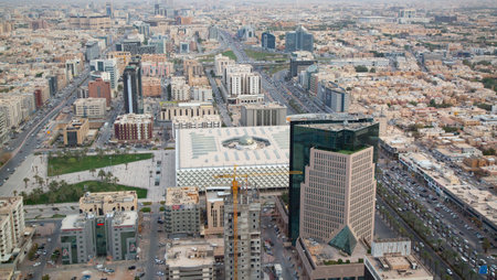 RIYADH - FEBRUARY 29: Aerial view of Riyadh downtown on February 29, 2016 in Riyadh, Saudi Arabia.のeditorial素材