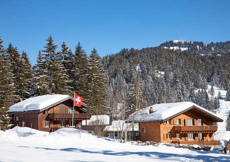 Winter in the swiss alps, Arvenbuel village near Amden canton of St. Gallen in , Switzerland