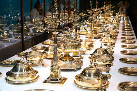 Medieval kitchenware made of gold and silverのeditorial素材