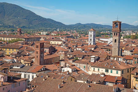 Historical medieval city Lucca in Tuscany, Italyの写真素材