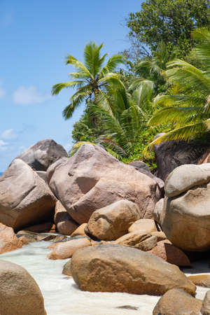 Famous Petite Anse Kerlan beach on the Praslin island, Seychellesの写真素材