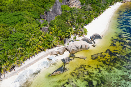 Famous Anse Source D'Argent beach on the La Digue island, Seychellesの写真素材
