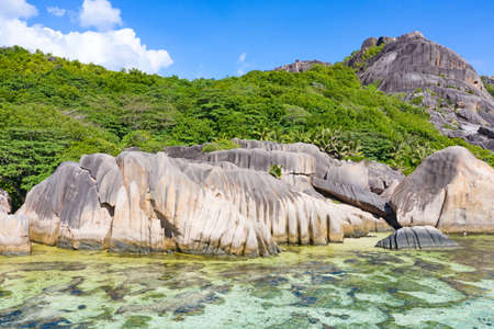 Famous Anse Source D'Argent beach on the La Digue island, Seychellesの写真素材