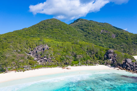 Famous Grand Anse beach on the La Digue island, Seychellesの写真素材