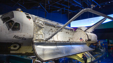 KENNEDY SPACE CENTER, FLORIDA, USA - DECEMBER 2, 2019: Space shuttle Atlantis exhibition at the visitor complex of Kennedy Space Centerのeditorial素材