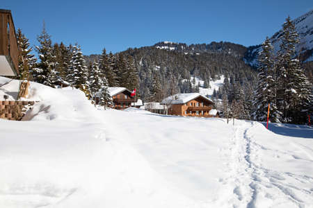 Winter in the swiss alps, Arvenbuel village near Amden canton of St. Gallen in , Switzerland
