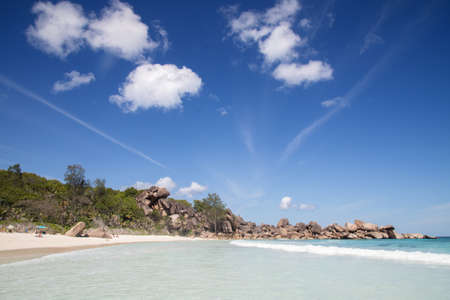 Famous Grand Anse beach on the La Digue island, Seychellesの写真素材