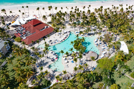 Aerial view of the famous Bavaro beach near Punta Cana, Dominican republicの写真素材