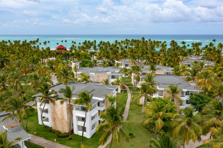 Aerial view of the famous Bavaro beach near Punta Cana, Dominican republicのeditorial素材