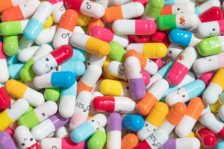 Collection of the colorful capsules with medicinesの写真素材