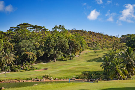 Golf course on the Praslin island, Seychellesの写真素材