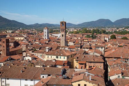 Historical medieval city Lucca in Tuscany, Italyの写真素材