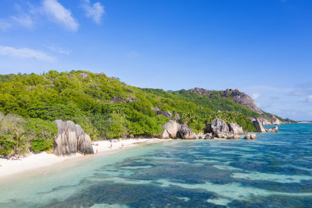 Famous Anse Source D'Argent beach on the La Digue island, Seychellesの写真素材