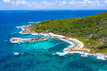Famous Grand Anse beach on the La Digue island, Seychellesの写真素材