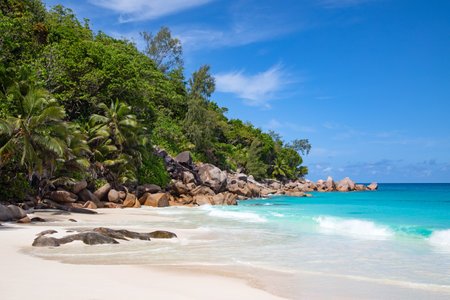 Famous Anse Georgette beach on the Praslin island, Seychellesの写真素材
