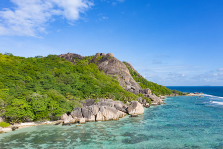 Famous Anse Source D'Argent beach on the La Digue island, Seychellesの写真素材