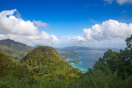 View form the mountains on Mahe island, Seychellesの写真素材