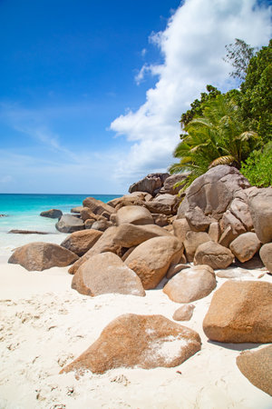 Famous Anse Georgette beach on the Praslin island, Seychellesの写真素材