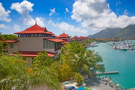 View form the mountains on Mahe island, Seychellesの写真素材
