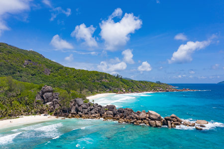 Famous Grand Anse beach on the La Digue island, Seychellesの写真素材
