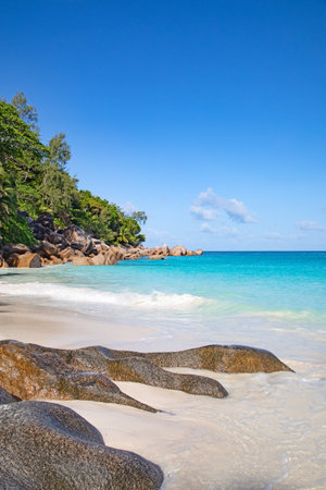 Famous Anse Georgette beach on the Praslin island, Seychellesの写真素材