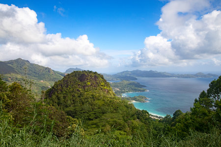 View form the mountains on Mahe island, Seychellesの写真素材