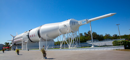 KENNEDY SPACE CENTER, FLORIDA, USA - APRIL 27, 2016: Space Shuttle Atlantis which is exhibited at the visitor complex of Kennedy Space Centerのeditorial素材