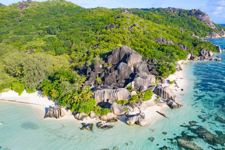 Famous Anse Source D'Argent beach on the La Digue island, Seychellesの写真素材