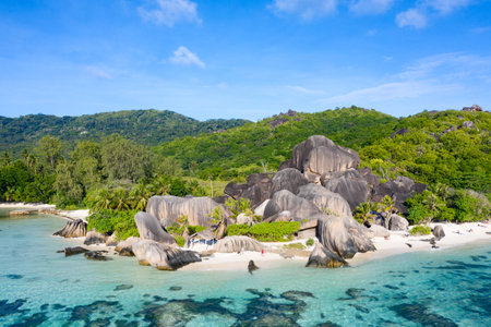 Famous Anse Source D'Argent beach on the La Digue island, Seychellesの写真素材