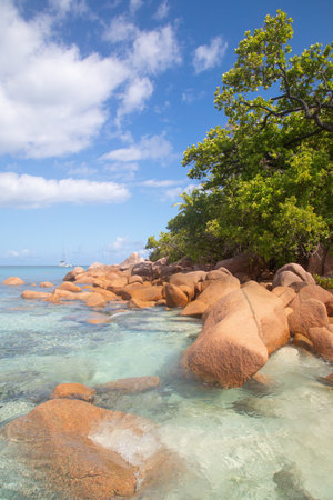 Famous Anse Lazio beach on the Praslin island, Seychellesの写真素材